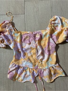 Floral Off-Shoulder Peplum Blouse in Mustard and Lavender